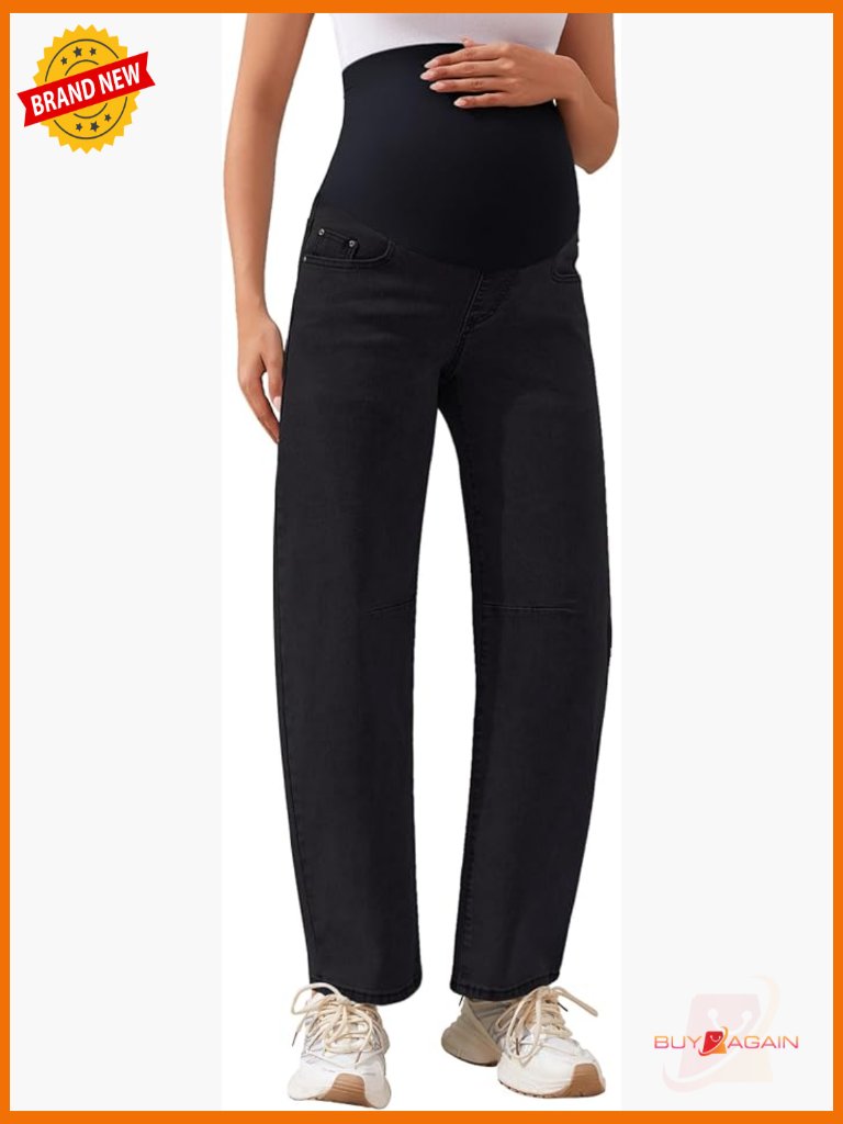 Maternity Barrel Jeans Over Belly Stretch Baggy Pregnancy Denim